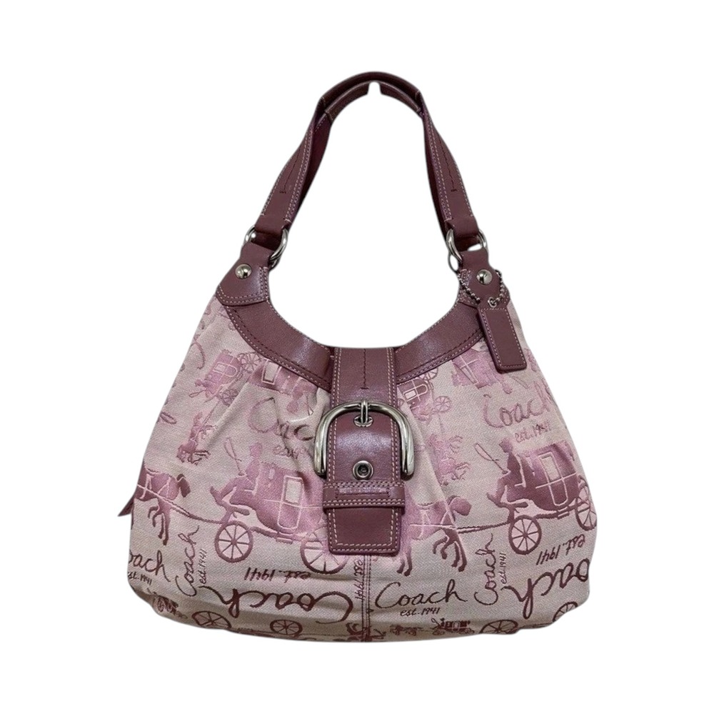 Coach Soho Lynn Hobo Shoulder Bag Mauve Pink Horse Carriage Jacquard F15209